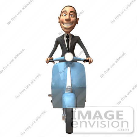 #48166 Royalty-Free (RF) Illustration Of A 3d White Collar Businessman Mascot Riding A Scooter - Version 3 by Julos