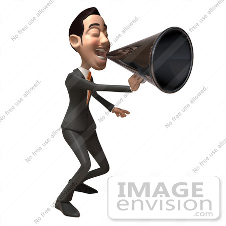 #48167 Royalty-Free (RF) Illustration Of A 3d White Collar Businessman Mascot Using A Megaphone - Version 2 by Julos