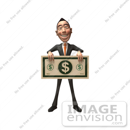 #48169 Royalty-Free (RF) Illustration Of A 3d White Collar Businessman Mascot Holding A Large Banknote - Version 1 by Julos