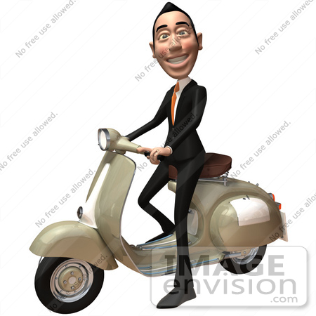 #48172 Royalty-Free (RF) Illustration Of A 3d White Collar Businessman Mascot Riding A Scooter - Version 1 by Julos
