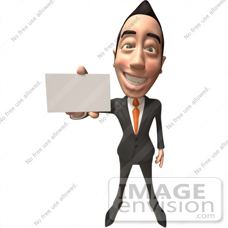 #48174 Royalty-Free (RF) Illustration Of A 3d White Collar Businessman Mascot Holding Out A Business Card - Version 2 by Julos