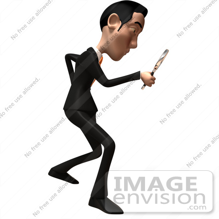 #48176 Royalty-Free (RF) Illustration Of A 3d White Collar Businessman Mascot Using A Magnifying Glass - Version 2 by Julos