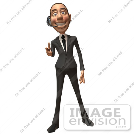 #48179 Royalty-Free (RF) Illustration Of A 3d White Collar Businessman Mascot Wearing A Headset And Pointing His Fingers Like A Gun - Version 2 by Julos