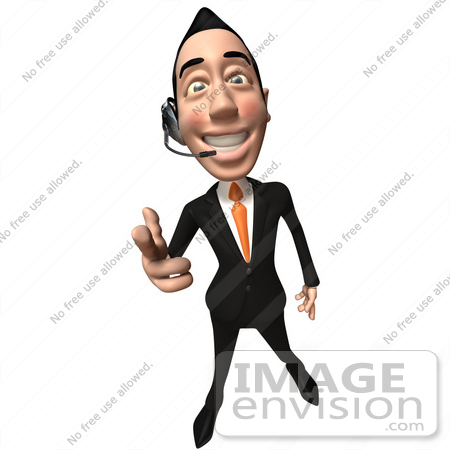 #48183 Royalty-Free (RF) Illustration Of A 3d White Collar Businessman Mascot Wearing A Headset And Pointing His Fingers Like A Gun - Version 1 by Julos