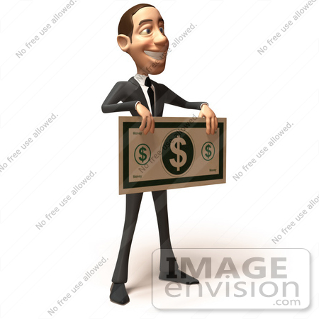 #48185 Royalty-Free (RF) Illustration Of A 3d White Collar Businessman Mascot Holding An Oversized Banknote - Version 2 by Julos