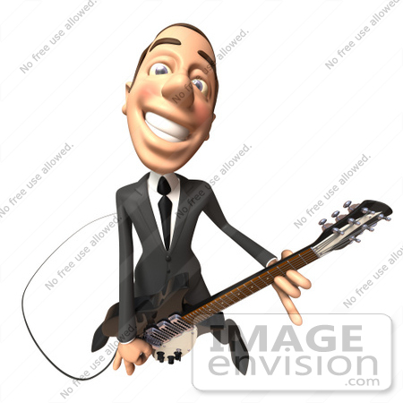 #48188 Royalty-Free (RF) Illustration Of A 3d White Collar Businessman Mascot Playing An Electric Guitar - Version 4 by Julos