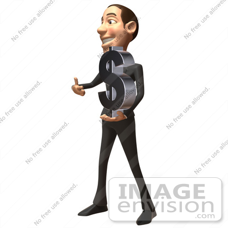 #48191 Royalty-Free (RF) Illustration Of A 3d White Collar Businessman Mascot Holding A Dollar Symbol - Version 2 by Julos
