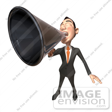 #48193 Royalty-Free (RF) Illustration Of A 3d White Collar Businessman Mascot Using A Megaphone - Version 4 by Julos