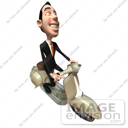 #48197 Royalty-Free (RF) Illustration Of A 3d White Collar Businessman Mascot Riding A Scooter - Version 4 by Julos