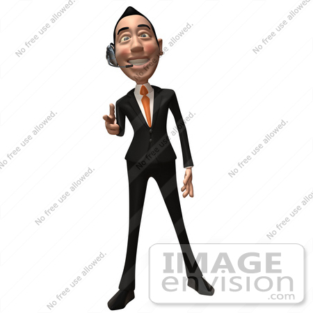 #48200 Royalty-Free (RF) Illustration Of A 3d White Collar Businessman Mascot Wearing A Headset And Pointing His Fingers Like A Gun - Version 2 by Julos