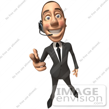 #48204 Royalty-Free (RF) Illustration Of A 3d White Collar Businessman Mascot Wearing A Headset And Pointing His Fingers Like A Gun - Version 1 by Julos