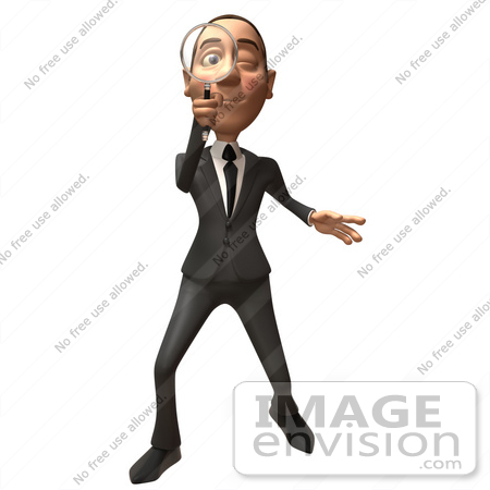 #48214 Royalty-Free (RF) Illustration Of A 3d White Collar Businessman Mascot Using A Magnifying Glass - Version 1 by Julos