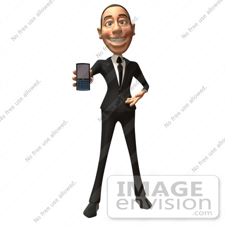 #48216 Royalty-Free (RF) Illustration Of A 3d White Collar Businessman Mascot Holding A Cell Phone - Version 1 by Julos