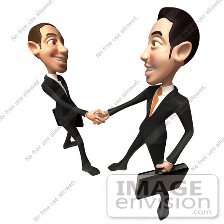 #48217 Royalty-Free (RF) Illustration Of A 3d White Collar Businessman Mascot Shaking Hands With A Colleague - Version 3 by Julos