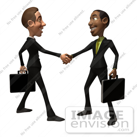 #48218 Royalty-Free (RF) Illustration Of 3d White And Black Businessmen Shaking Hands - Version 1 by Julos