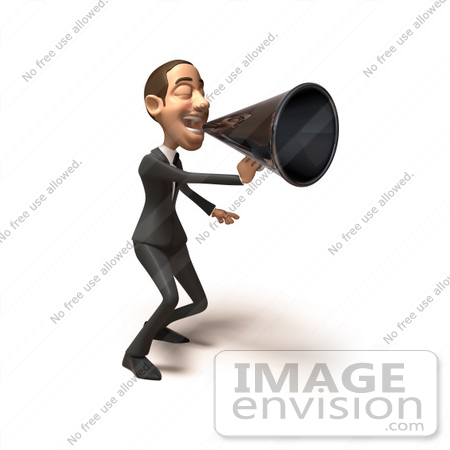 #48219 Royalty-Free (RF) Illustration Of A 3d White Collar Businessman Mascot Using A Megaphone - Version 2 by Julos