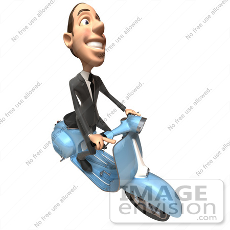#48222 Royalty-Free (RF) Illustration Of A 3d White Collar Businessman Mascot Riding A Scooter - Version 4 by Julos