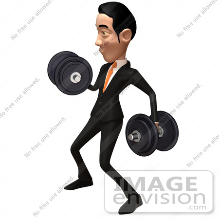 #48223 Royalty-Free (RF) Illustration Of A 3d White Collar Businessman Mascot Weight Lifting Dumbbells - Version 2 by Julos