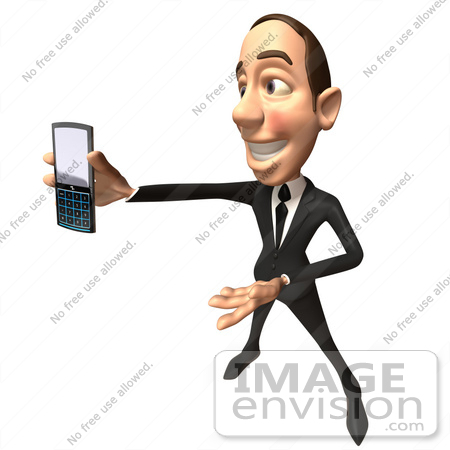 #48235 Royalty-Free (RF) Illustration Of A 3d White Collar Businessman Mascot Holding A Cell Phone - Version 8 by Julos