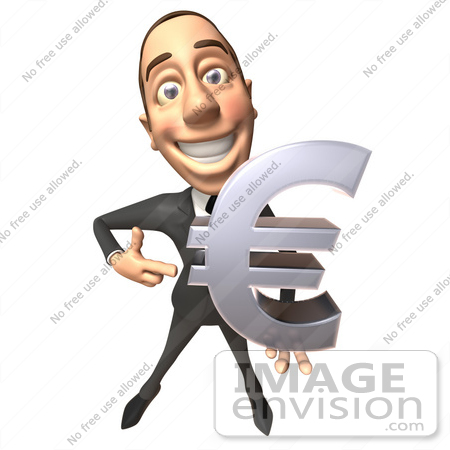 #48244 Royalty-Free (RF) Illustration Of A 3d White Collar Businessman Mascot Holding A Euro Symbol - Version 2 by Julos