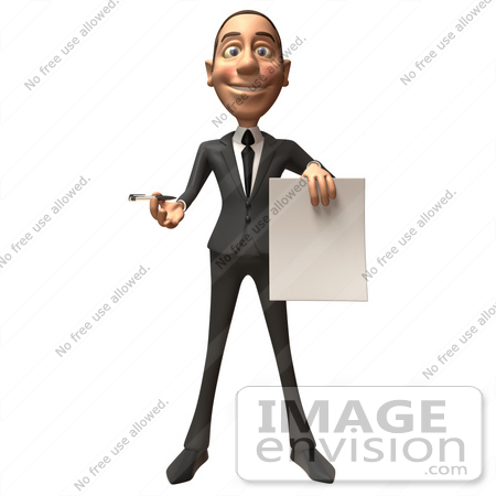 #48245 Royalty-Free (RF) Illustration Of A 3d White Collar Businessman Mascot Holding A Contract - Version 1 by Julos