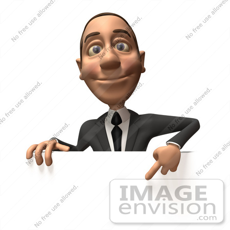 #48246 Royalty-Free (RF) Illustration Of A 3d White Collar Businessman Mascot Pointing Down And Standing Behind A Blank Sign - Version 1 by Julos