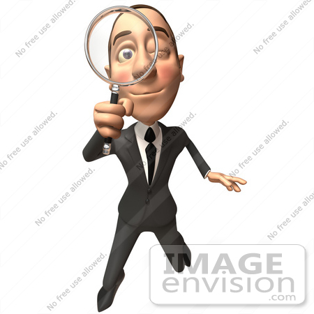 #48248 Royalty-Free (RF) Illustration Of A 3d White Collar Businessman Mascot Using A Magnifying Glass - Version 3 by Julos