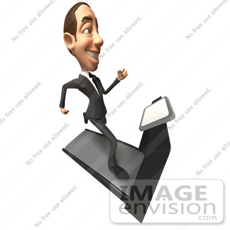 #48249 Royalty-Free (RF) Illustration Of A 3d White Collar Businessman Mascot Running On A Treadmill - Version 5 by Julos