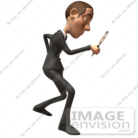 #48251 Royalty-Free (RF) Illustration Of A 3d White Collar Businessman Mascot Using A Magnifying Glass - Version 2 by Julos