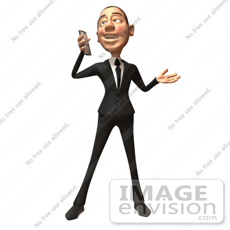 #48252 Royalty-Free (RF) Illustration Of A 3d White Collar Businessman Mascot Holding A Cell Phone - Version 2 by Julos
