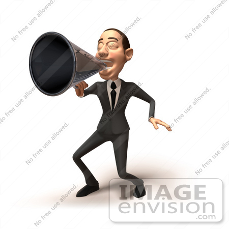 #48255 Royalty-Free (RF) Illustration Of A 3d White Collar Businessman Mascot Using A Megaphone - Version 3 by Julos