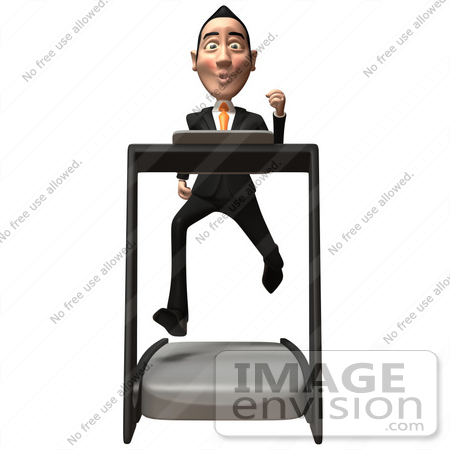 #48256 Royalty-Free (RF) Illustration Of A 3d White Collar Businessman Mascot Running On A Treadmill - Version 1 by Julos