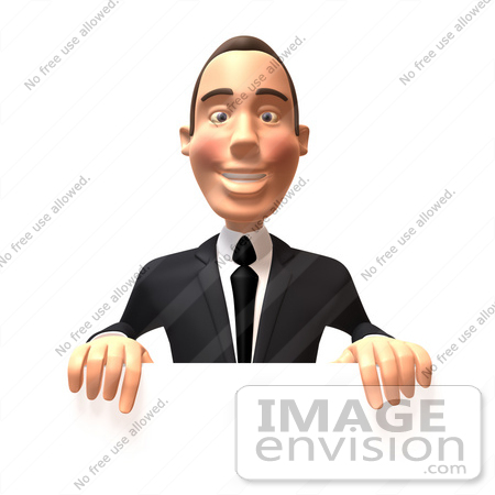 #48258 Royalty-Free (RF) Illustration Of A 3d White Collar Businessman Mascot Standing Behind A Blank Sign by Julos
