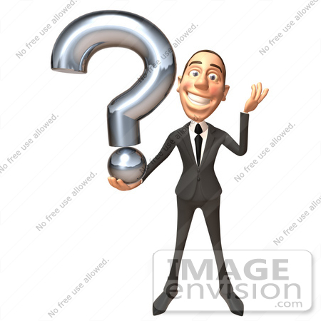 #48260 Royalty-Free (RF) Illustration Of A 3d White Collar Businessman Mascot Holding A Question Mark - Version 3 by Julos