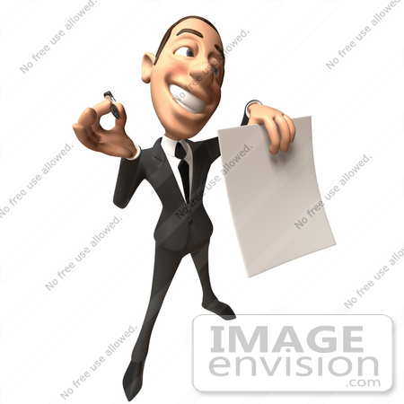 #48262 Royalty-Free (RF) Illustration Of A 3d White Collar Businessman Mascot Holding A Contract - Version 5 by Julos