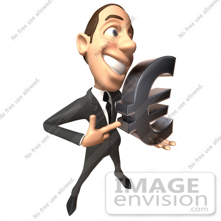 #48263 Royalty-Free (RF) Illustration Of A 3d White Collar Businessman Mascot Holding A Euro Symbol - Version 1 by Julos