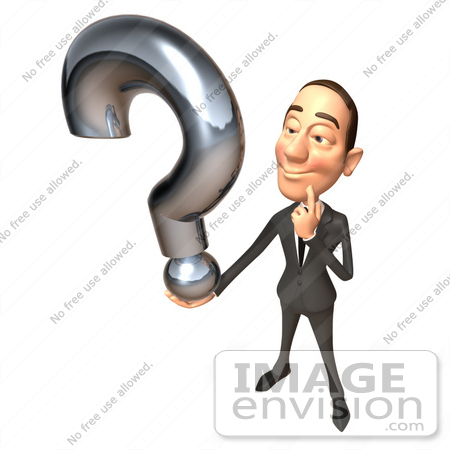 #48264 Royalty-Free (RF) Illustration Of A 3d White Collar Businessman Mascot Holding A Question Mark - Version 1 by Julos