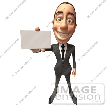 #48265 Royalty-Free (RF) Illustration Of A 3d White Collar Businessman Mascot Holding A Blank Business Card - Version 2 by Julos