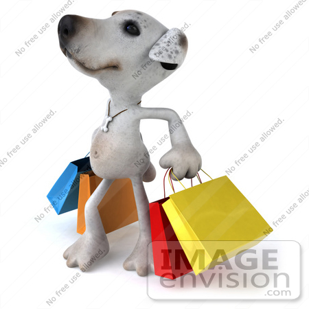 #48274 Royalty-Free (RF) Illustration Of A 3d Jack Russell Terrier Dog Mascot Looking Up And Carrying Shopping Bags by Julos