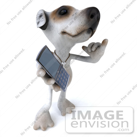 #48284 Royalty-Free (RF) Illustration Of A 3d Jack Russell Terrier Dog Mascot Holding A Cell Phone by Julos