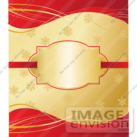 #48300 Clip Art Illustration Of A Shiny Golden Text Box Over A Golden Snowflake And Red Wave Background by pushkin