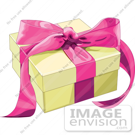 #48326 Clip Art Illustration Of A Yellow Wrapped Gift Box Sealed With A Pink Ribbon by pushkin