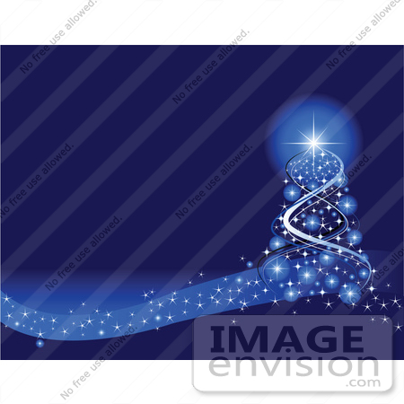 #48328 Clip Art Illustration Of A Magical Xmas Tree Of Blue Lights And A Bright Star Over Blue With A Wave Of Sparkles by pushkin