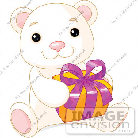 #48337 Clip Art Illustration Of A Thoughtful Baby Polar Bear Holding A Present by pushkin