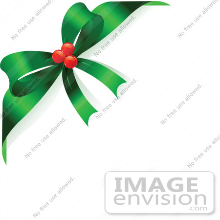 #48359 Clip Art Illustration Of A Green Xmas Bow With Red Berries, Around The Corner Of A White Background by pushkin
