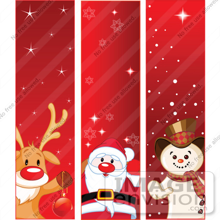 #48372 Clip Art Illustration Of A Digital Collage Of Vertical Rudolph, Santa And Frosty The Snowman Xmas Banners by pushkin