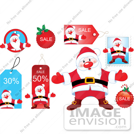 #48383 Clip Art Illustration Of A Digital Collage Of Santa And Xmas Retail Tags by pushkin