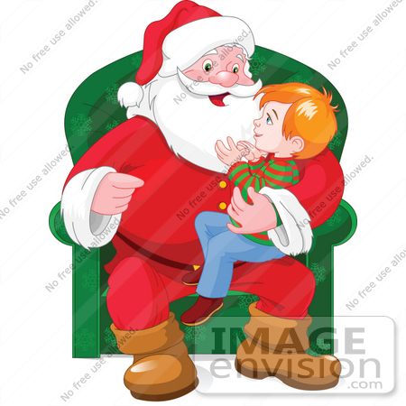 #48386 Clip Art Illustration Of An Excited Little Boy Sitting In Santas Lap by pushkin