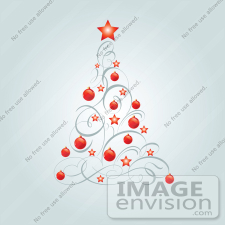 #48389 Clip Art Illustration Of A Xmas Tree Of Red Stars, Red Baubles And Swirls by pushkin