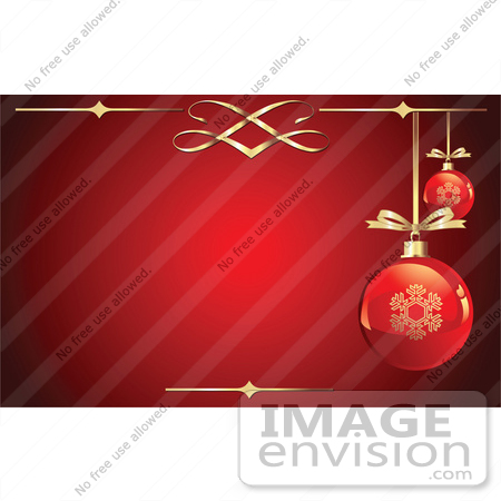 #48399 Clip Art Illustration Of A Deep Red Xmas Background With Elegant Gold Elements And Baubles by pushkin